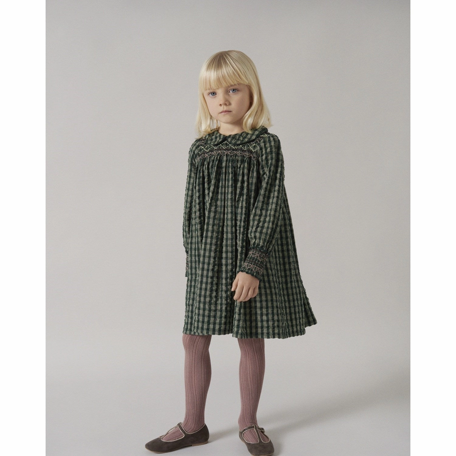 MarMar Seersucker Gingham Dark Leaf Check Dabina Dress Moisture-wicking