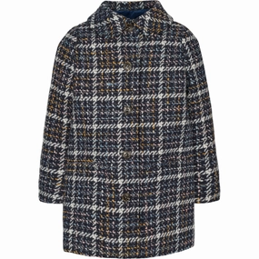 MarMar Wool Glitter Navy Check Olive Jacket Polished Hem