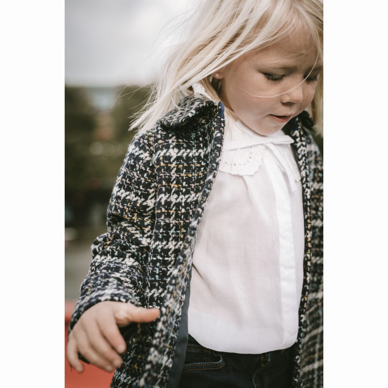 MarMar Wool Glitter Navy Check Olive Jacket Polished