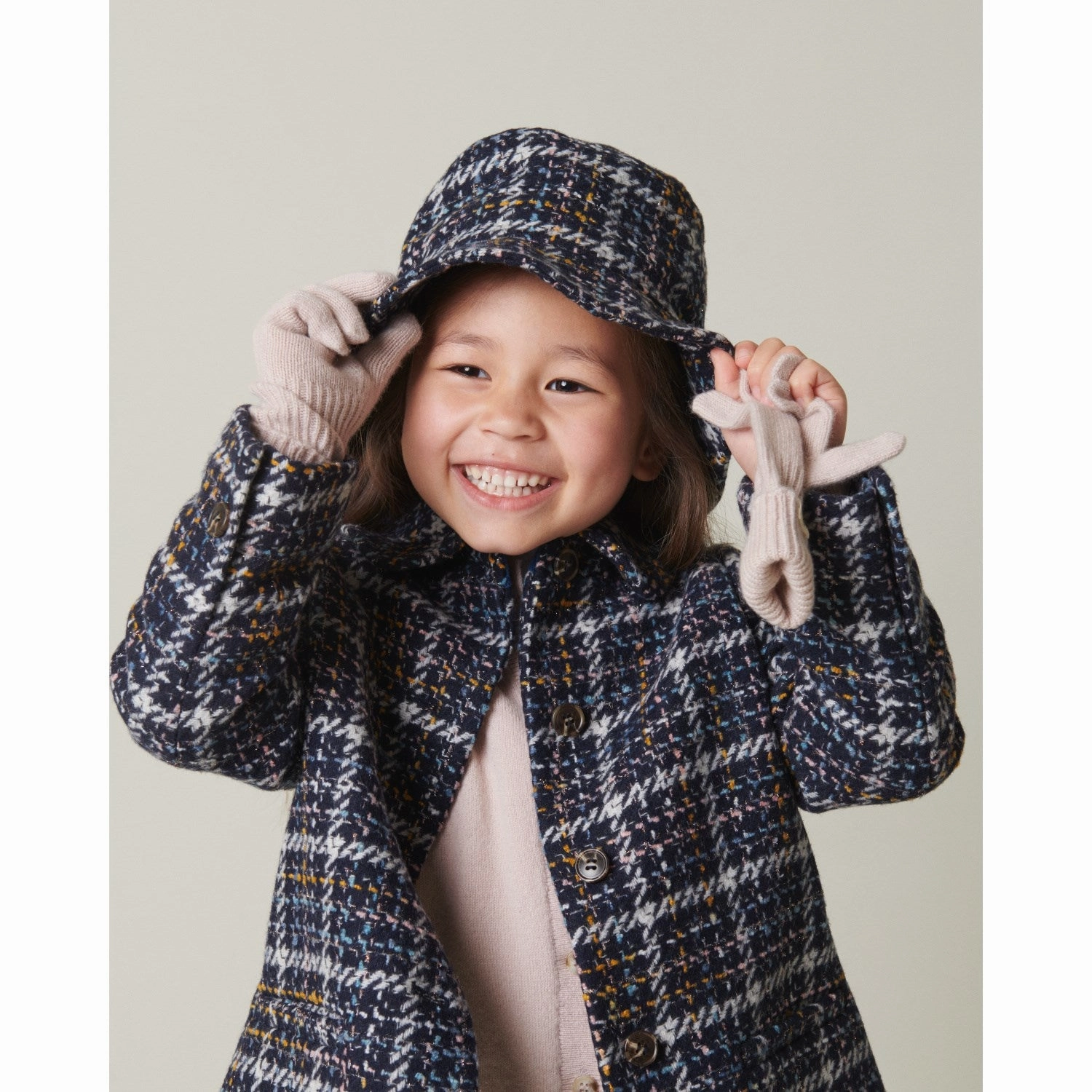 MarMar Wool Glitter Navy Check Olive Jacket Polished