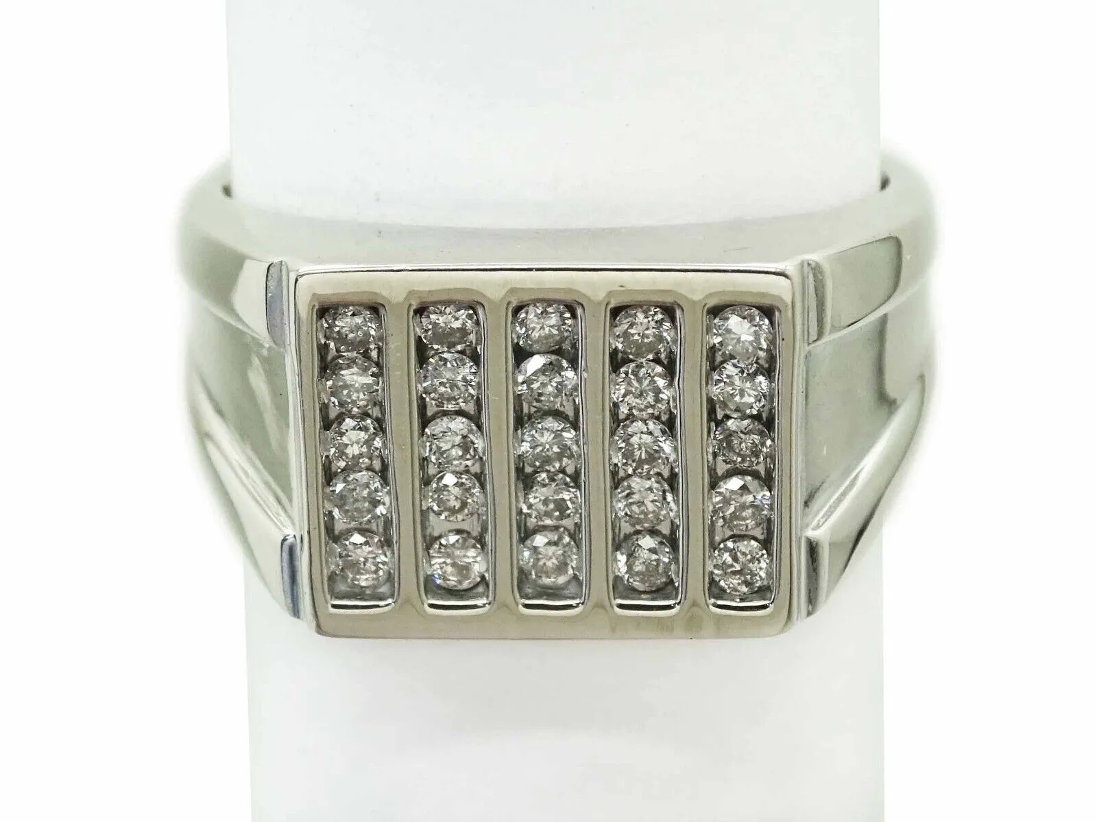 Men's 1.00ct tw Channel-Set Diamond 5-Row Grid Ring 10k White Gold JST Size 11