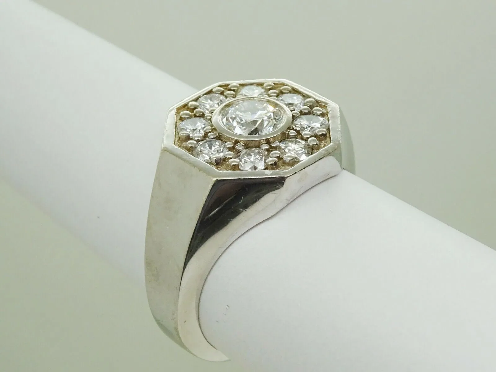 Men's 1.66ct tw Earth Mined Diamond Cluster Ring 14k White Gold Size 11
