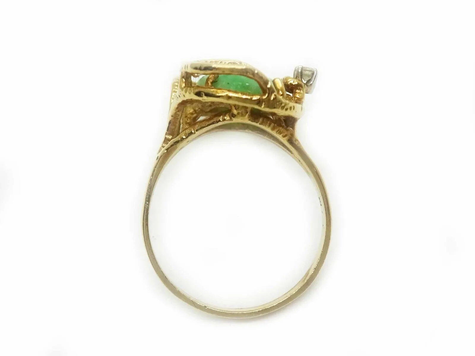 Mid-Century Modern Jade & Diamond Ring 14k Gold Size 8.5