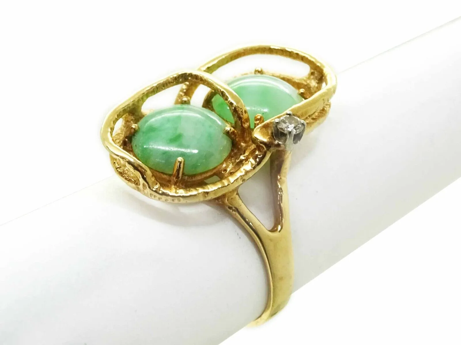 Mid-Century Modern Jade & Diamond Ring 14k Gold Size 8.5