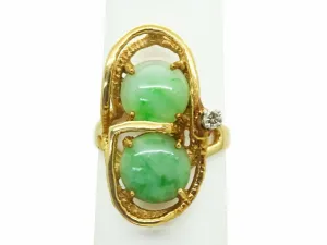 Mid-Century Modern Jade & Diamond Ring 14k Gold Size 8.5