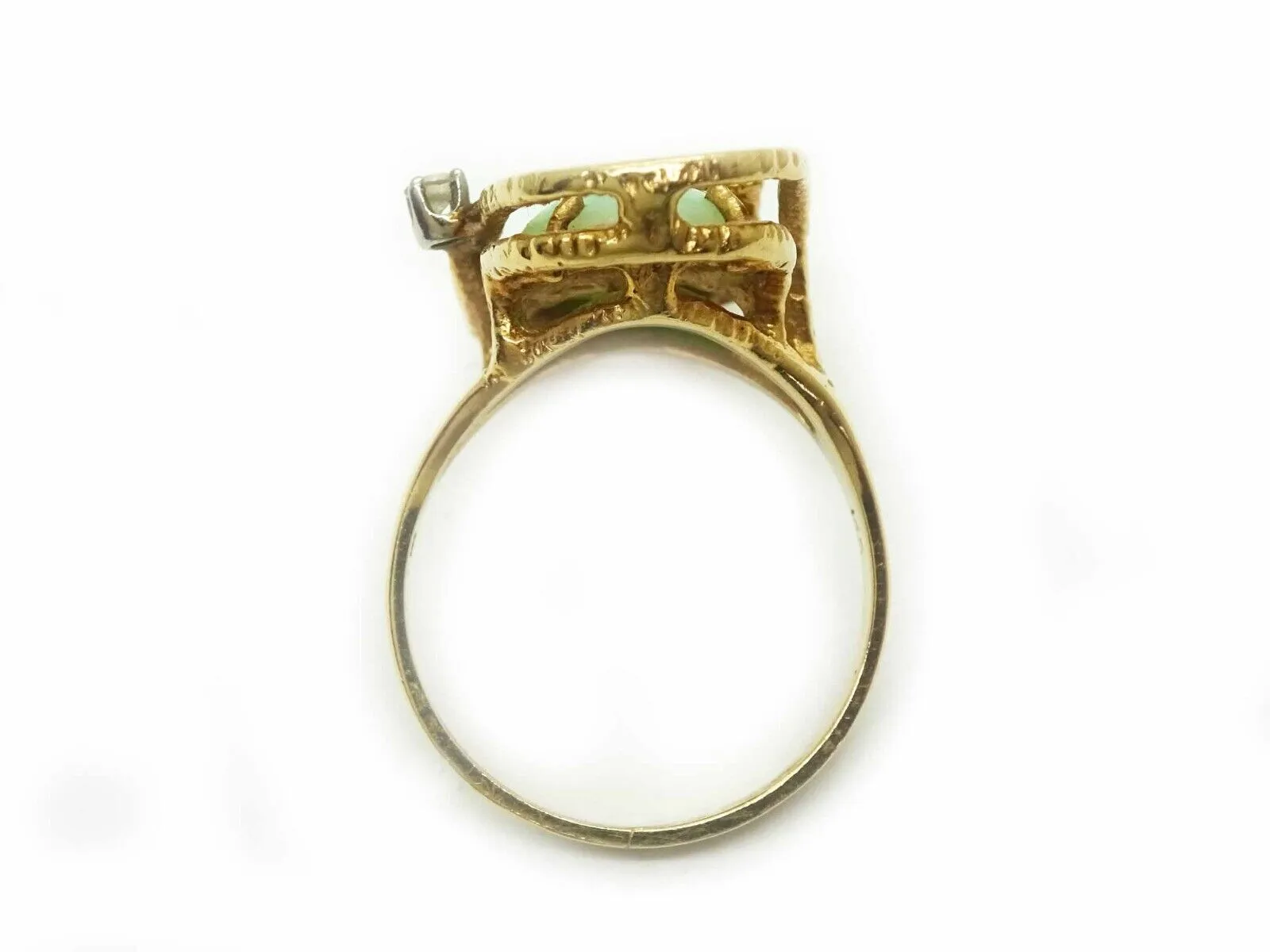 Mid-Century Modern Jade & Diamond Ring 14k Gold Size 8.5