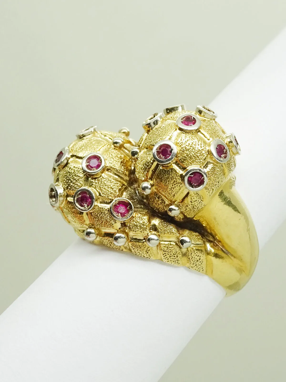 Mid Century Retro Ruby Double Knot Ring 18k Gold Size 7.25