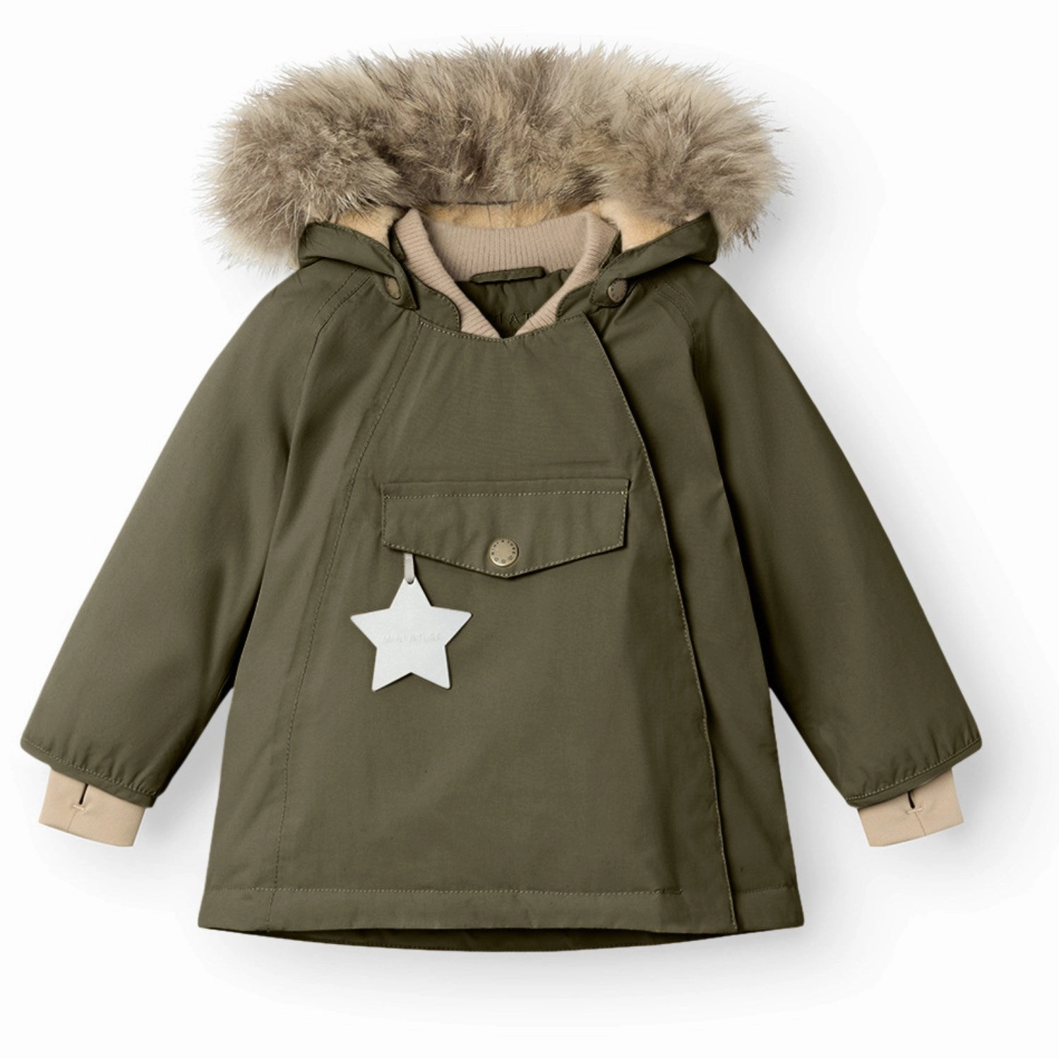 Mini A ture Olive night Wang Fleece Winter Jacket m. Fur Tailored Embroidery
