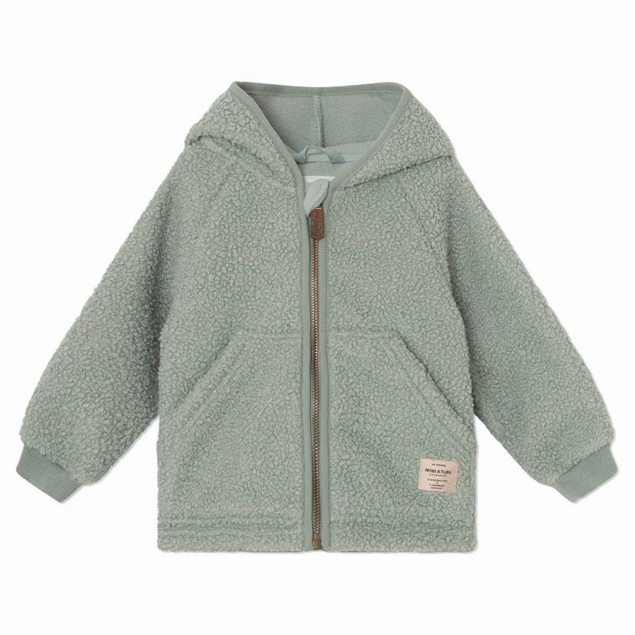 Mini A ture Pale Green Liff Teddy Fleece Jacket Silk Woven