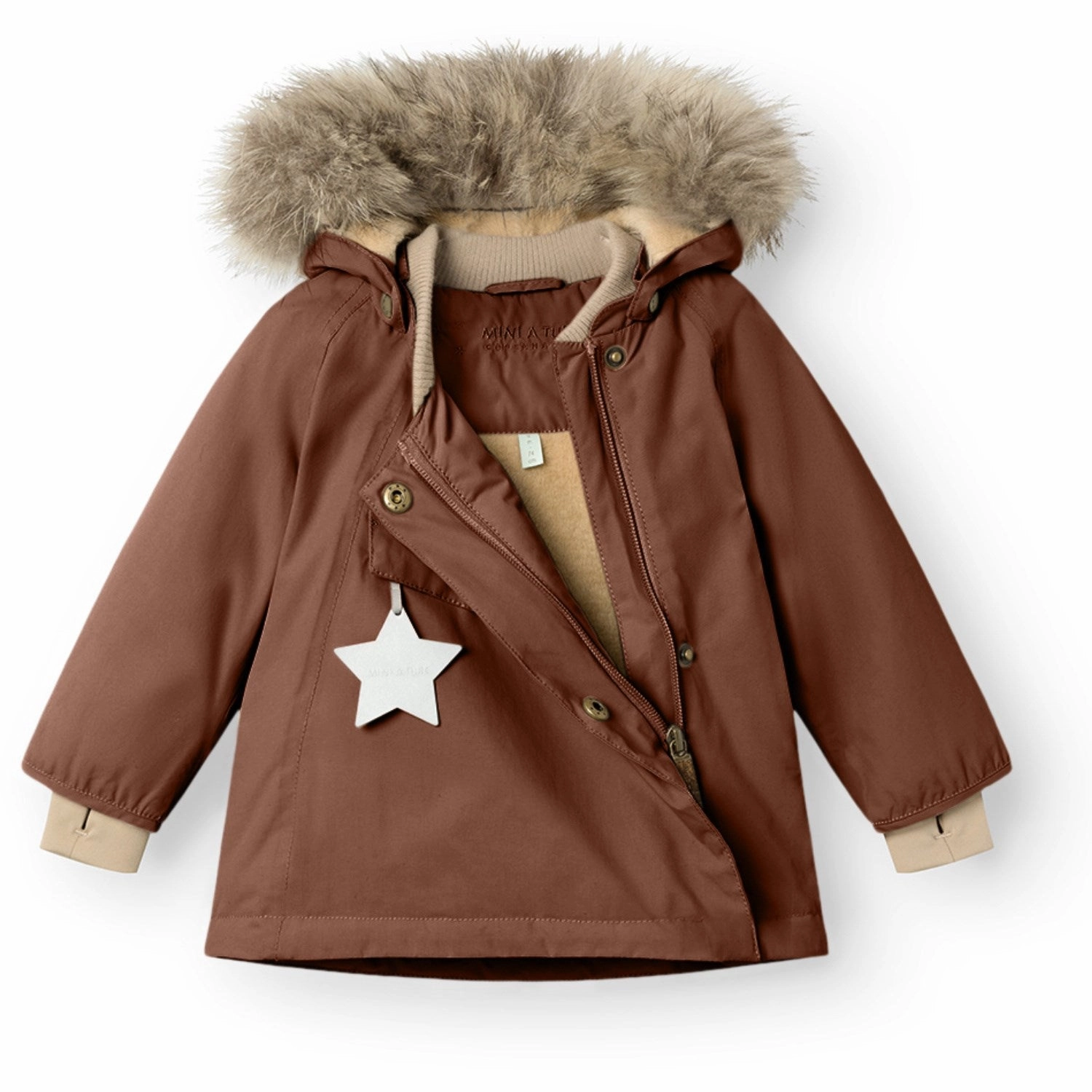 Mini A ture Rootbeer brown Wang Fleece Winter Jacket m. Fur Stretchy