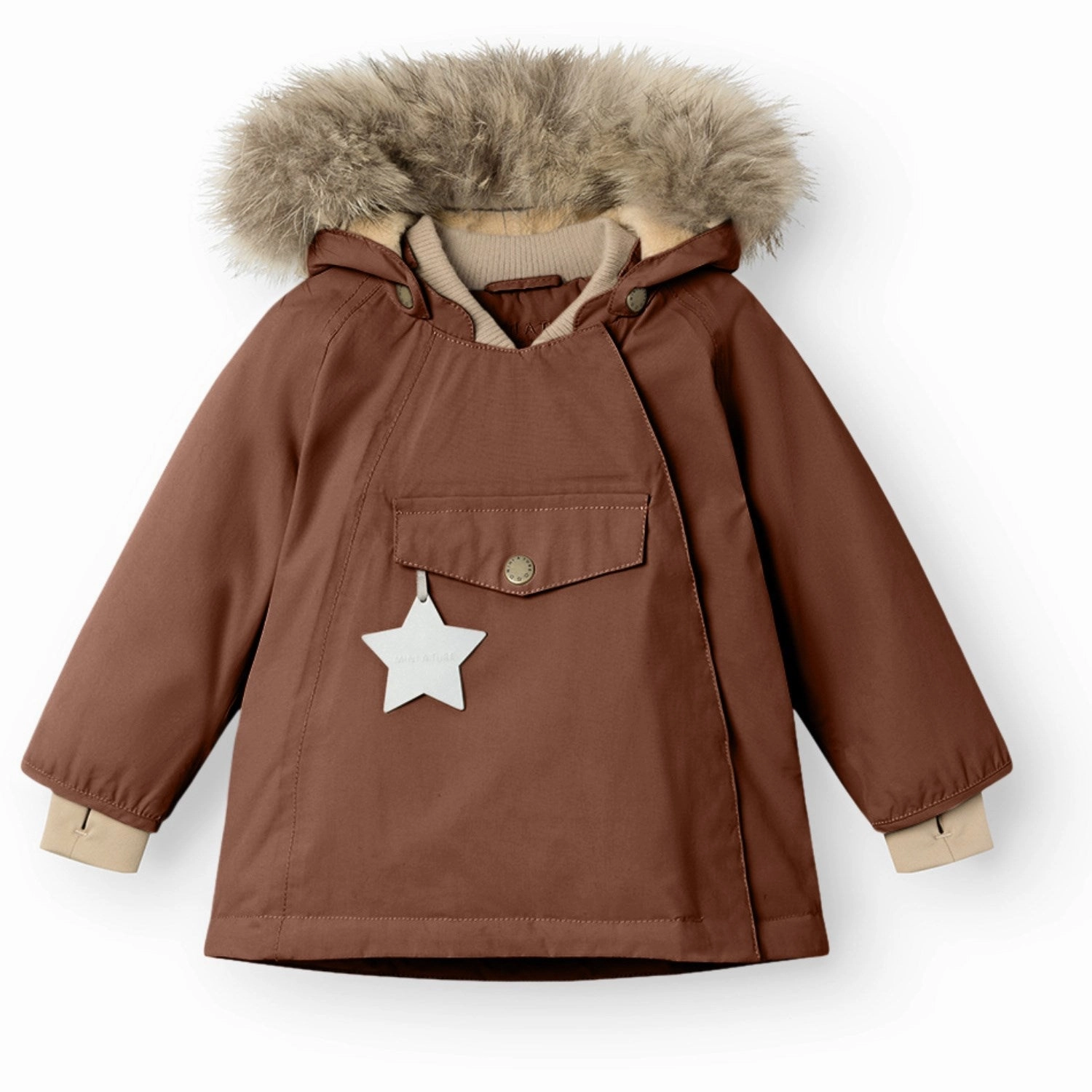 Mini A ture Rootbeer brown Wang Fleece Winter Jacket m. Fur Stretchy Versatile
