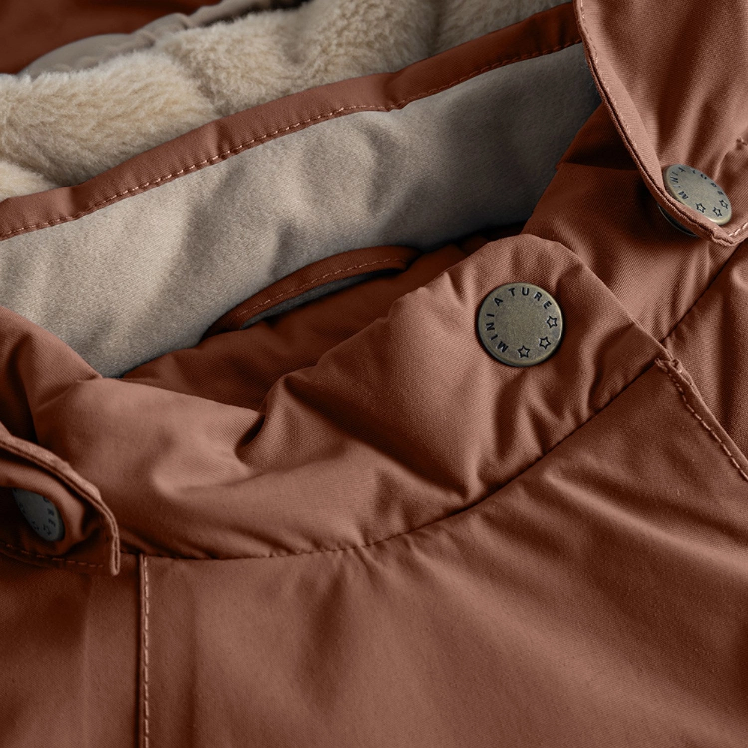 Mini A ture Rootbeer brown Wang Fleece Winter Jacket m. Fur Stretchy