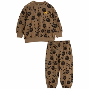 Mini Rodini Brown Squiggly Cats AOP Sweatset Design Desirable