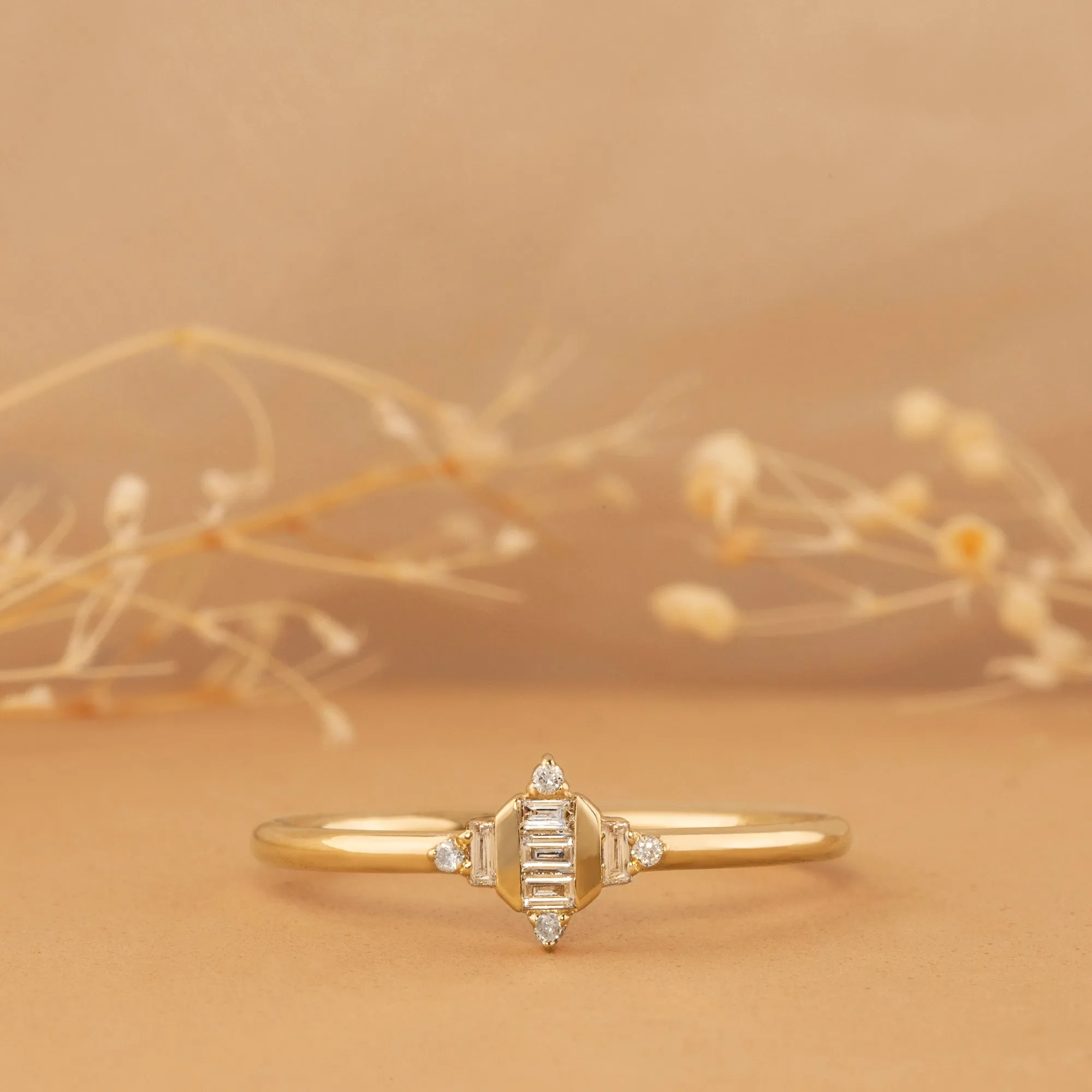 Minimalist Diamond Art Deco Ring, Myrtle