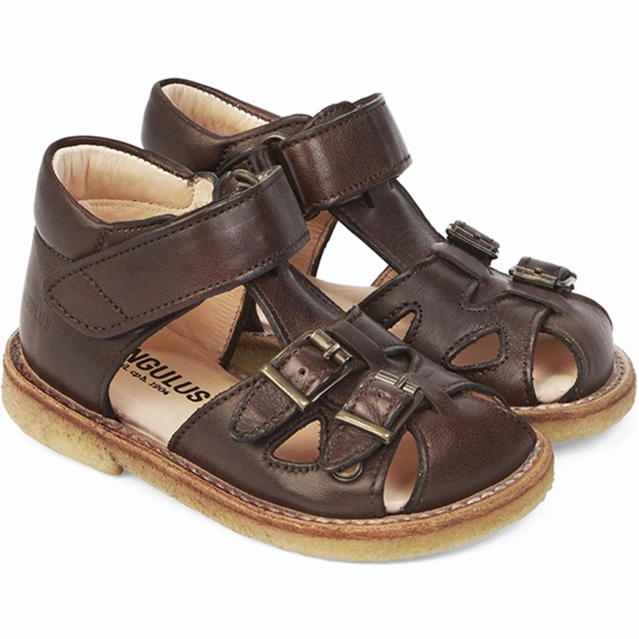 Minimalist shoes Angulus Starter Sandal W. Velcro And Buckles Dark Brown Safety shoes