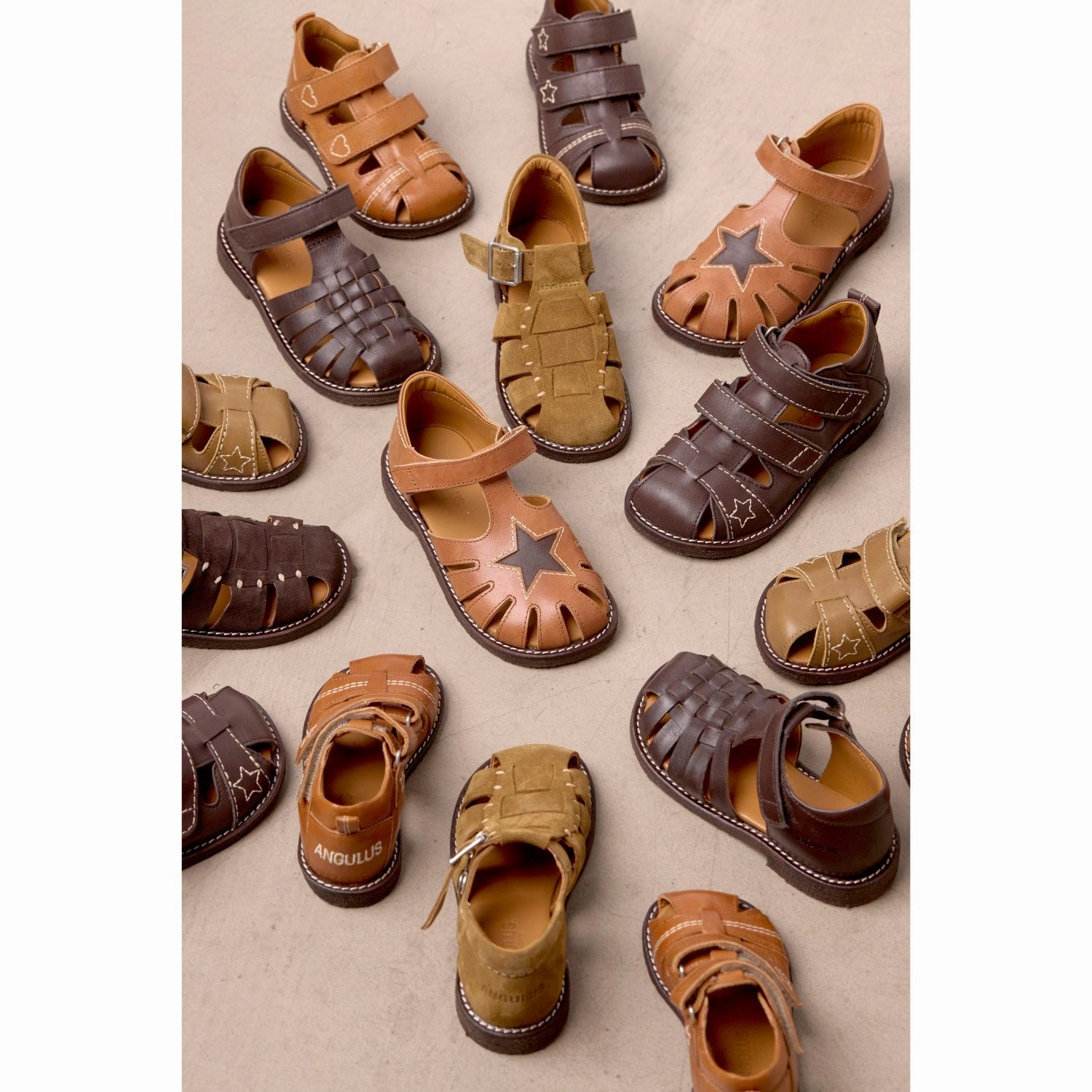 Moccasins Angulus Tan/Dark Brown Leather Sandal with Star Detail