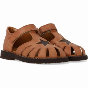 Moccasins Angulus Tan/Dark Brown Leather Sandal with Star Detail Tennis shoes