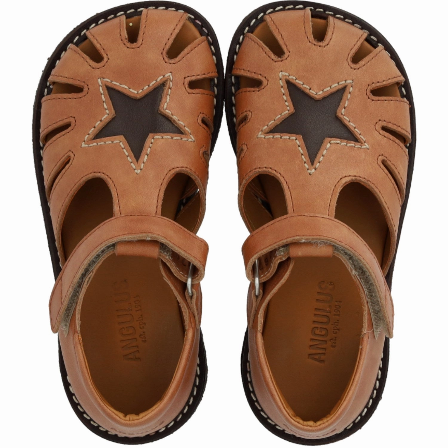 Moccasins Angulus Tan/Dark Brown Leather Sandal with Star Detail