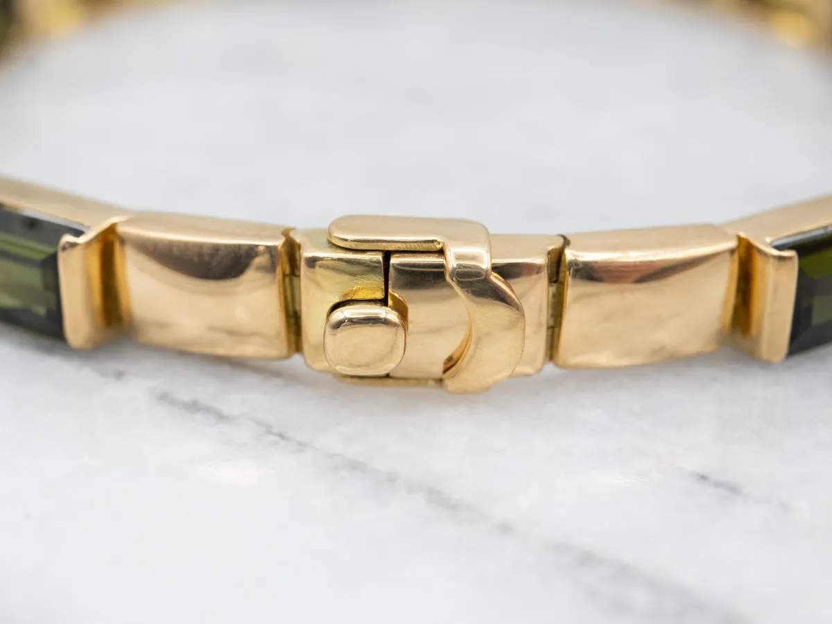 Modernist 18-Karat Gold Link Green Tourmaline Bracelet