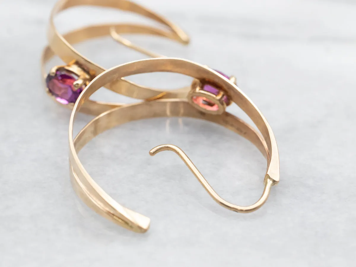 Modernist Rhodolite Garnet Drop Earrings