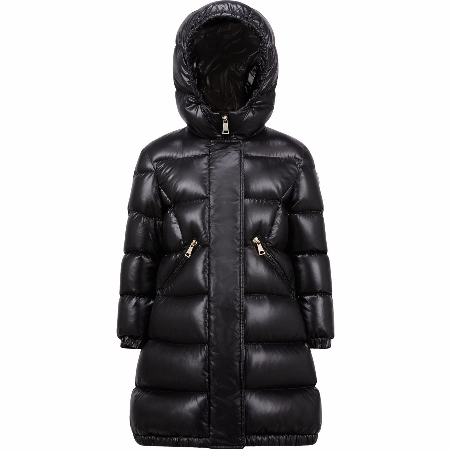 Moncler Black Bellevue Long Coat Woven Impeccable