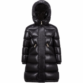 Moncler Black Bellevue Long Coat Woven Impeccable