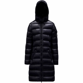 Moncler Navy Moka Long Coat Texture Comfortable