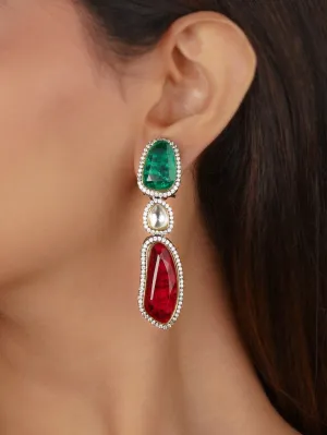 Multicolor Gold Plated Faux Diamond Earrings - CZEAR582