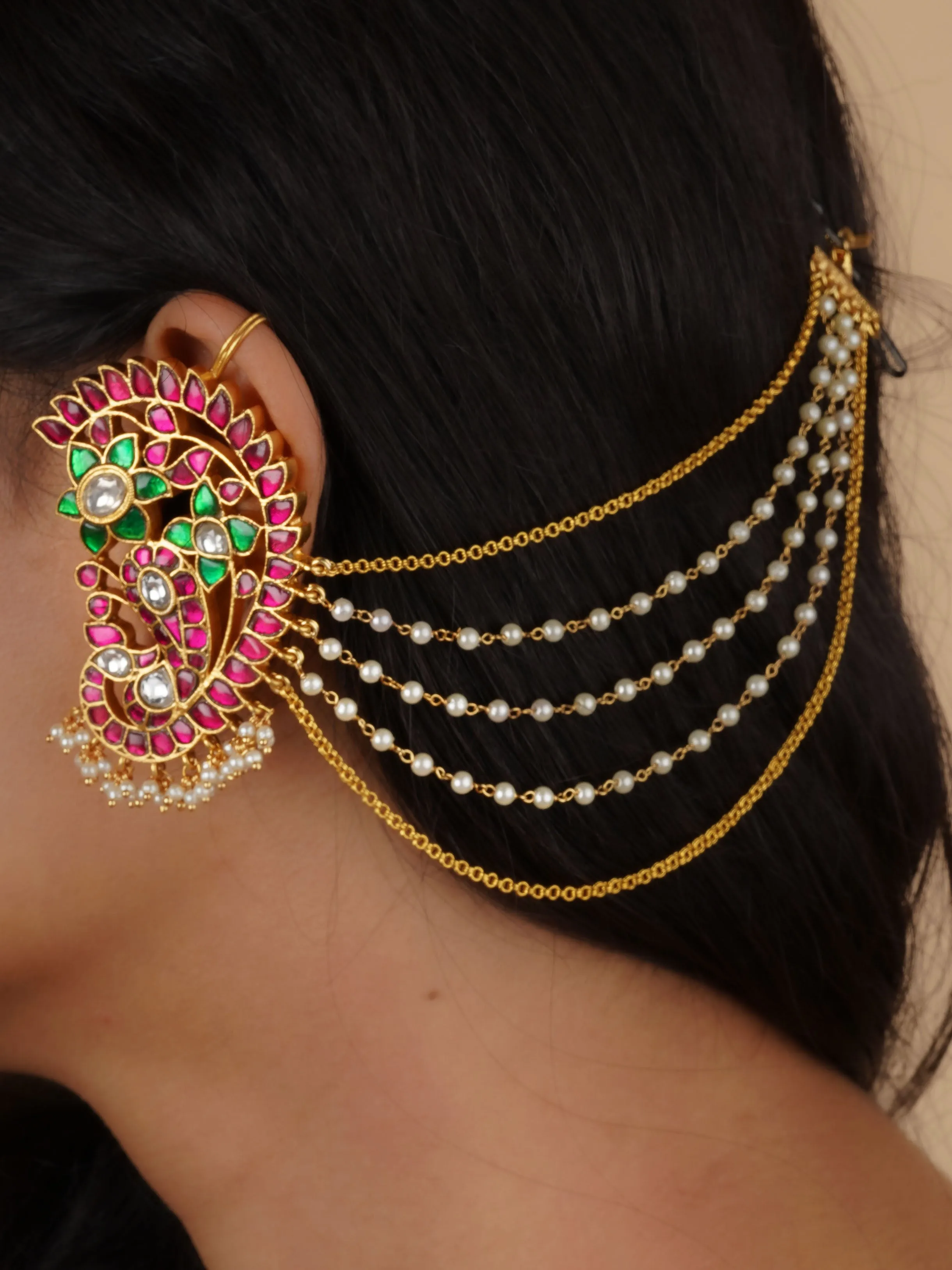Multicolor Gold Plated Jadau Kundan Earrings - ME1160M