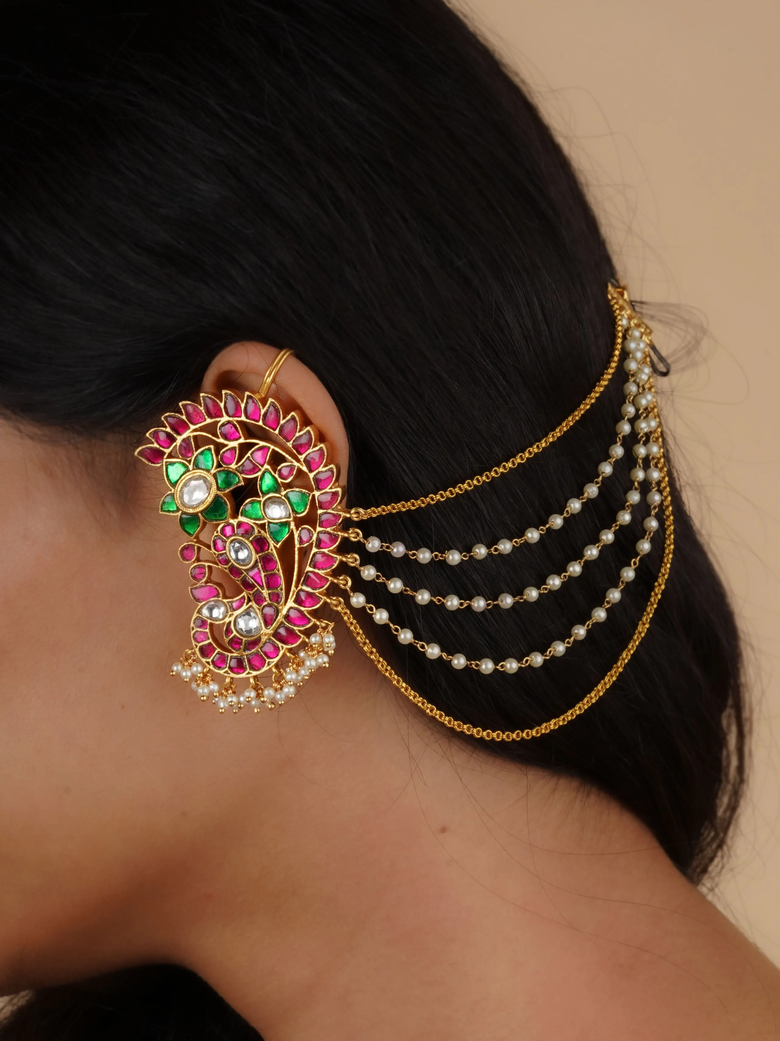Multicolor Gold Plated Jadau Kundan Earrings - ME1160M
