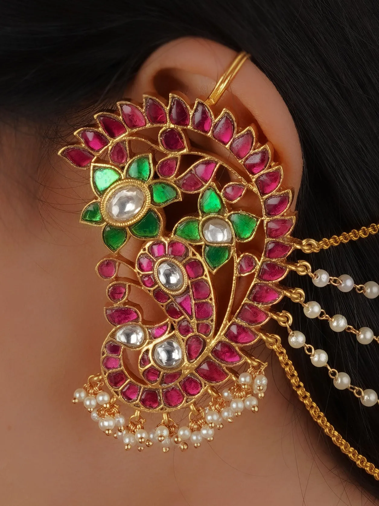 Multicolor Gold Plated Jadau Kundan Earrings - ME1160M