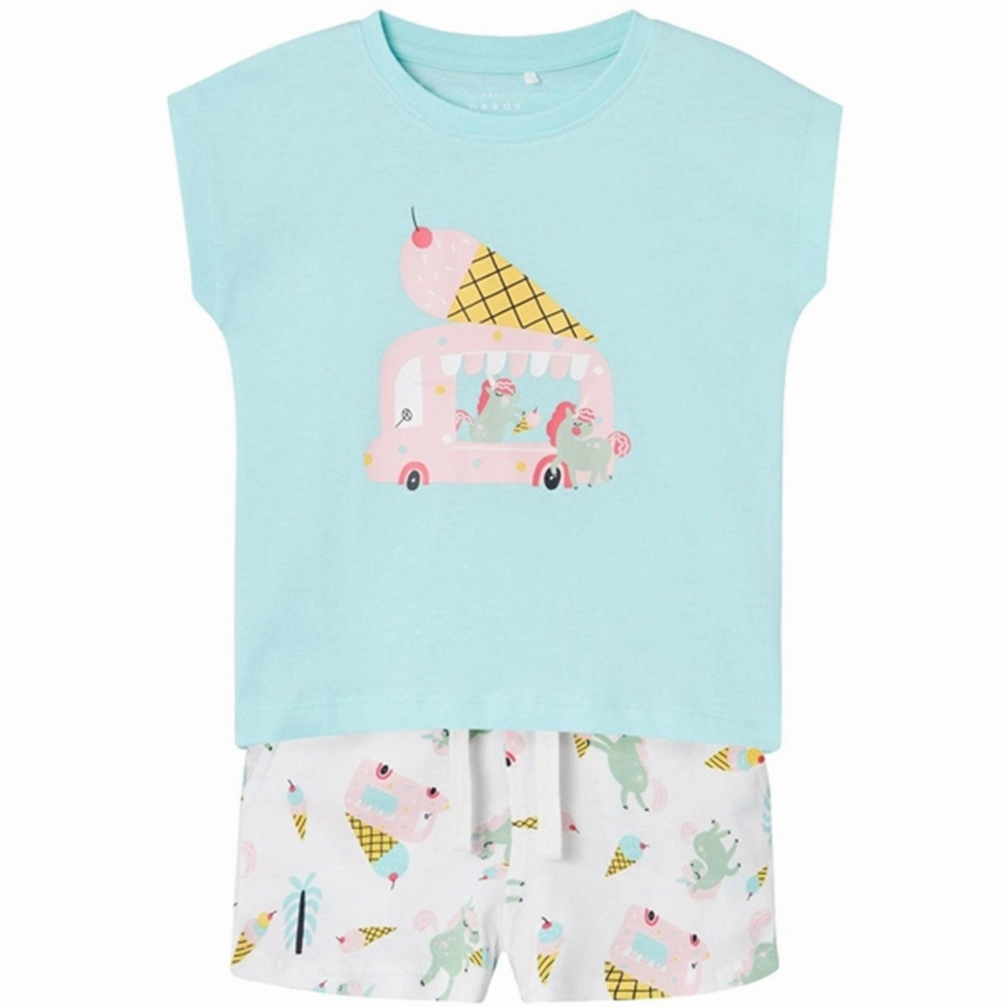 Name it Blue Tint Unicorns And Icecreams Vigea T-Shirt Set Embroidery Signature