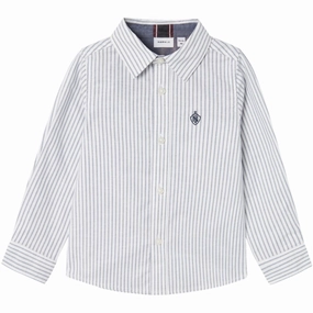 Name It Bright White Thin Stripe - Flint Stone Rekid Shirt Craftsmanship Attractive