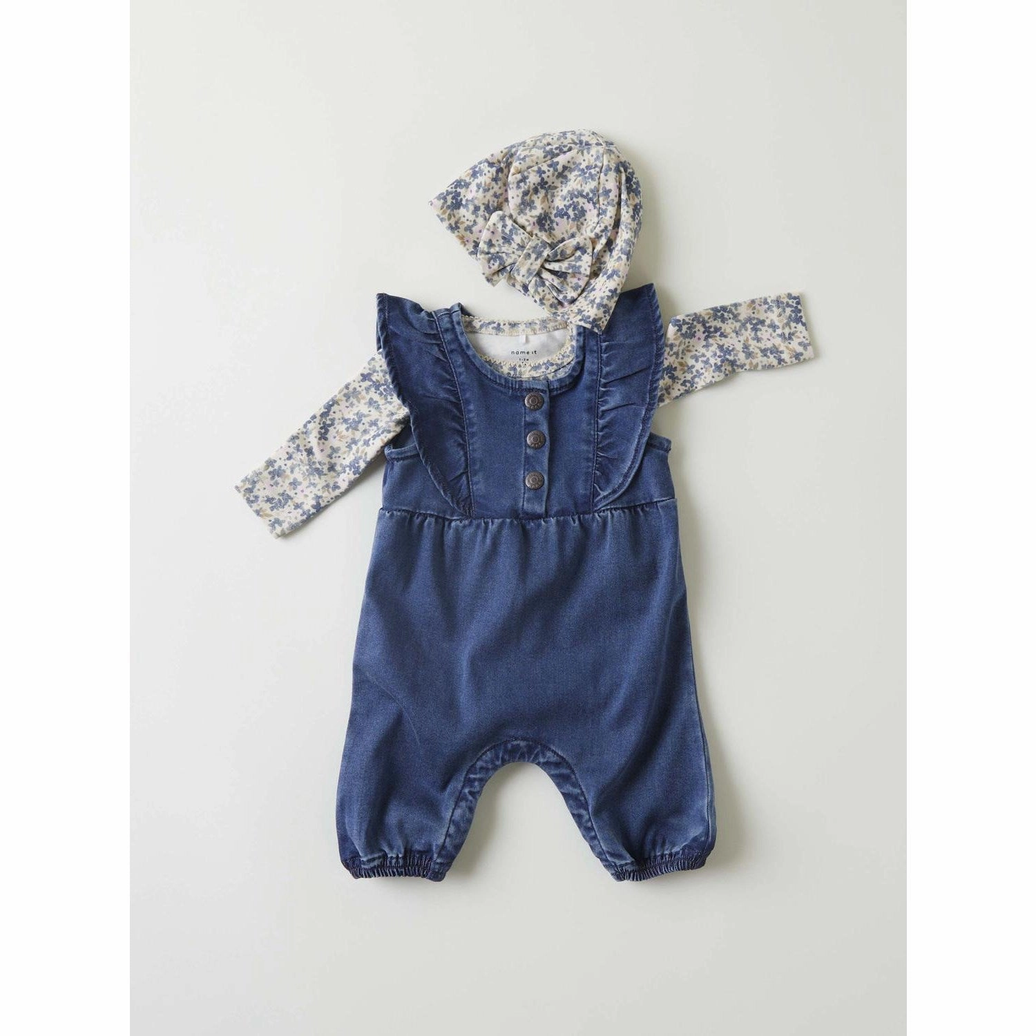 Name It Dark Blue Denim Asta Denim Frill Romper Elegant