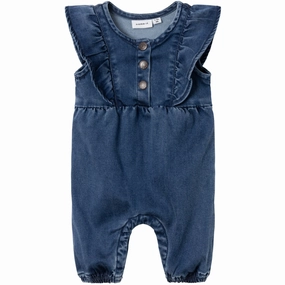 Name It Dark Blue Denim Asta Denim Frill Romper Exclusive Aristocratic
