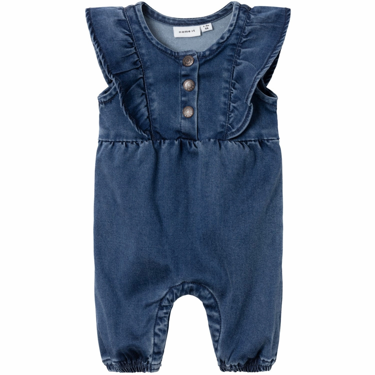 Artisanal Name It Dark Blue Denim Asta Denim Frill Romper Dominance