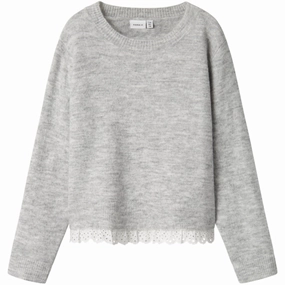 Name It Light Grey Melange Talace Loose Knit Blouse Pioneer Perfection