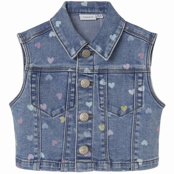 Name it Medium Blue Denim Hearts Rosa Denim Vest Exceptional Athletic