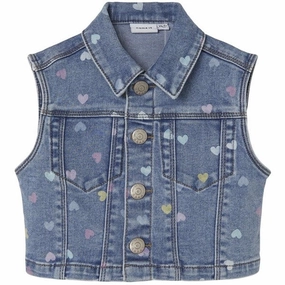 Name it Medium Blue Denim Hearts Rosa Denim Vest Exceptional Athletic