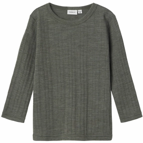 Name It Mulled Basil Wang Wool Needle Blouse Solid Noos Gem Aristocratic