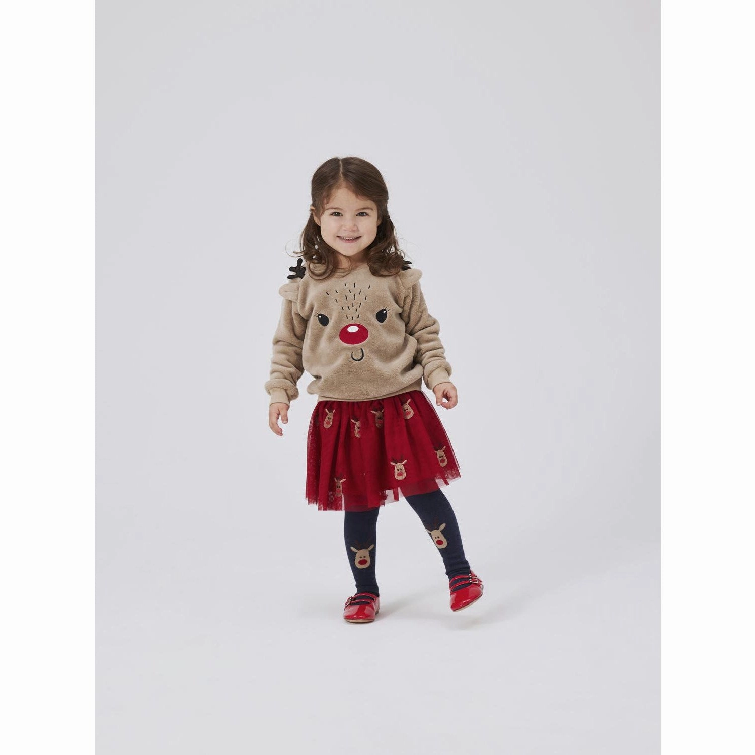 Name It Weathered Teak Reindeer Teddy Sweatshirt Linen