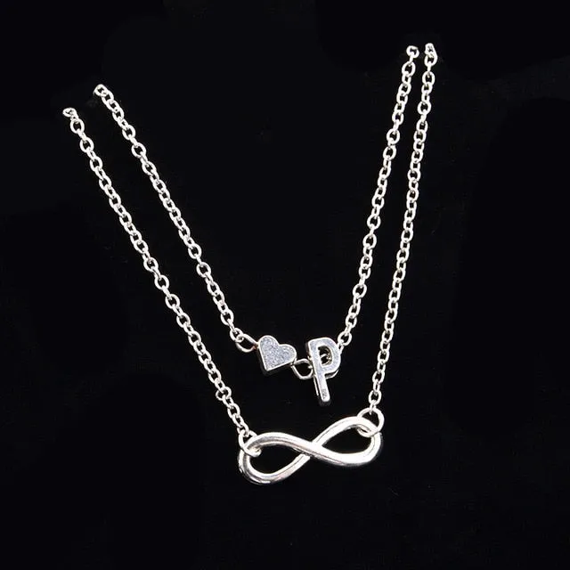 New Fashion silver multi-layer heart 26 letters 8 words pendant Bracelets for women jewelry foot chain anklets accessories gift