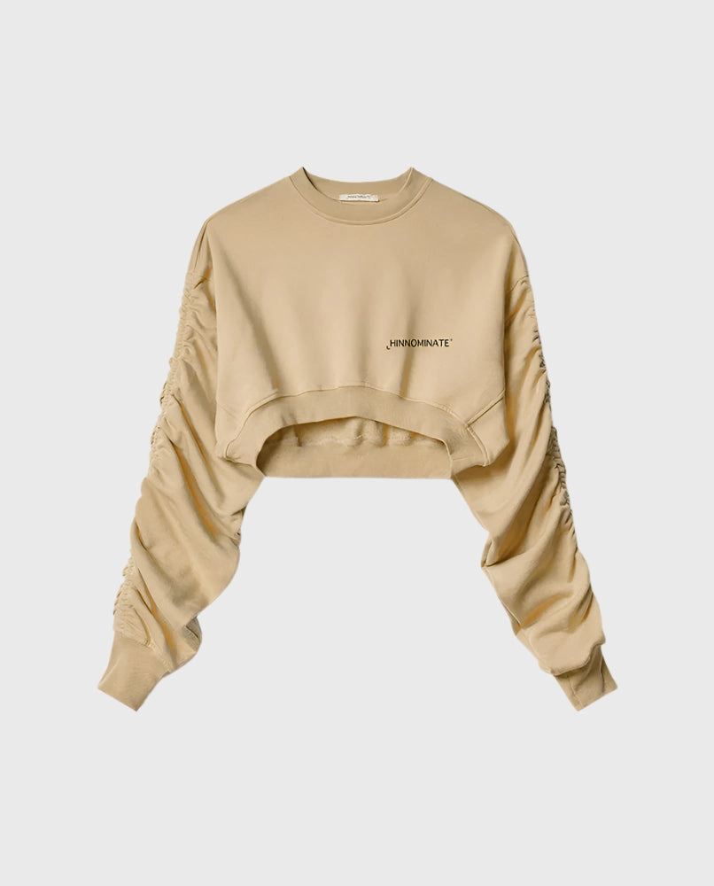 Felpa Girocollo Corta Con Arricciature Sulle Maniche fabiani new arrivals t-shirts new arrivals siyah elbise refinery new arrivals