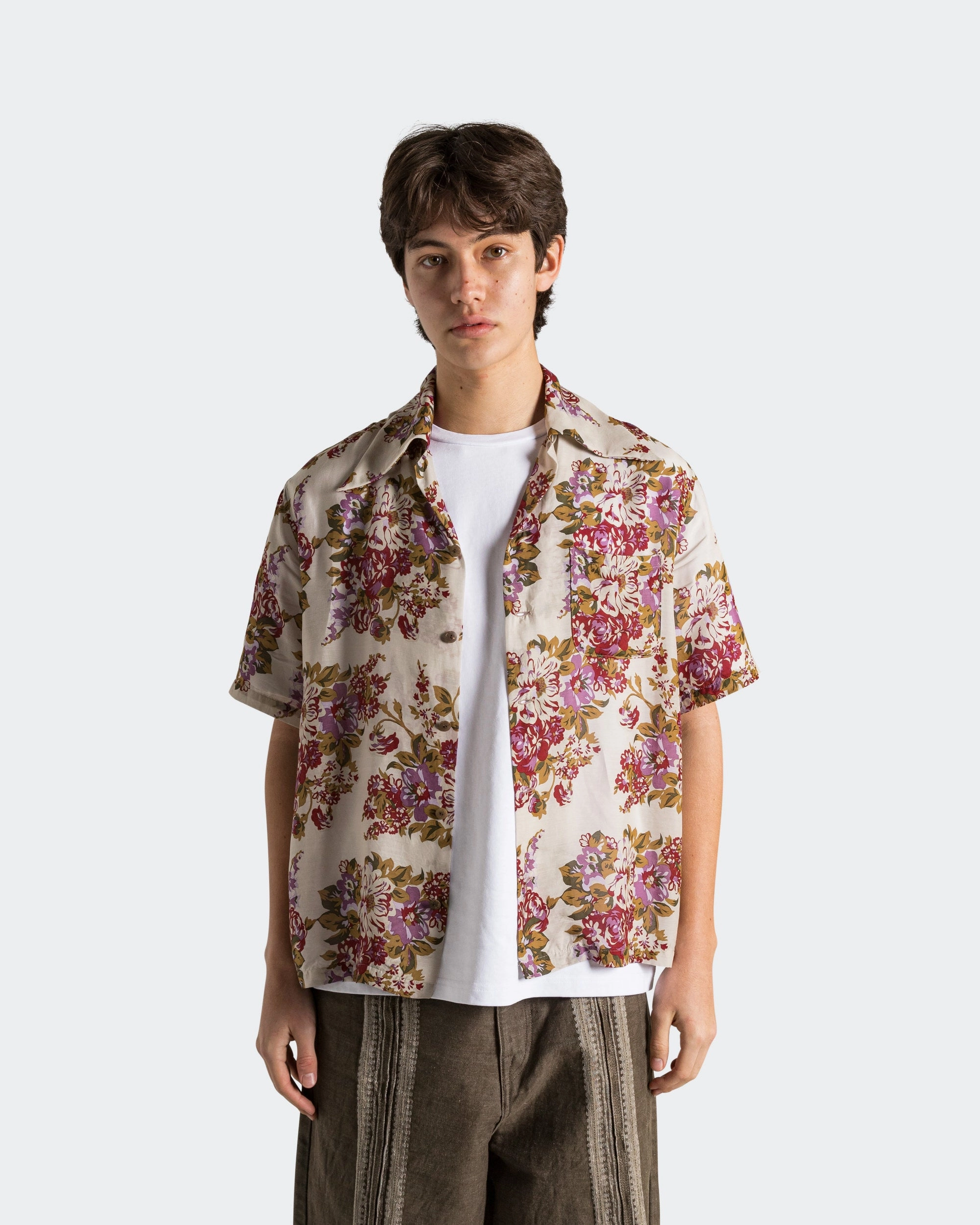 new collection kurti set Silk Rayon CHAMPETRE A.MA.TE.RA.SE. WRANGLE Collar Aloha Shirt - Purple/Beige