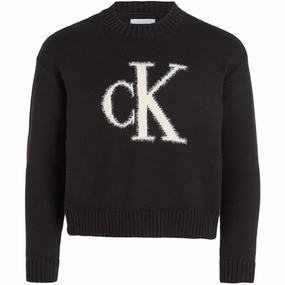Opulent Calvin Klein Fluffy Monogram Jumper Ck Black Admired