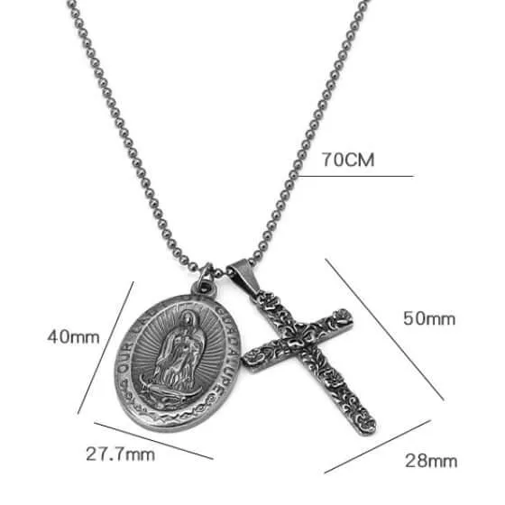 Our Lady of Guadalupe Cross Vintage Virgencita Necklace
