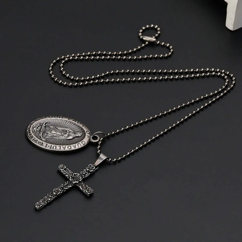Our Lady of Guadalupe Cross Vintage Virgencita Necklace