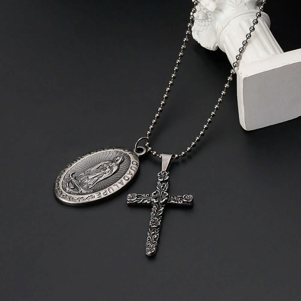 Our Lady of Guadalupe Cross Vintage Virgencita Necklace
