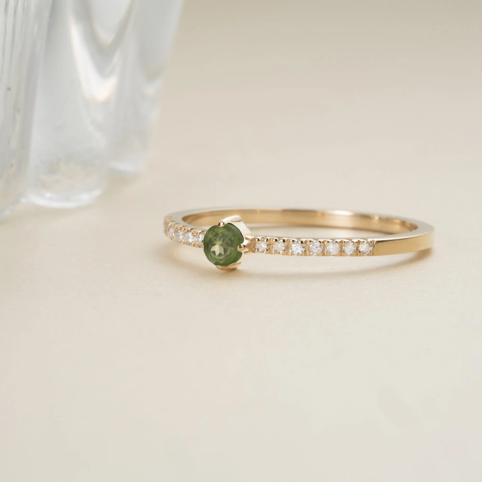 Peridot and Diamond Engagement Ring, Angela