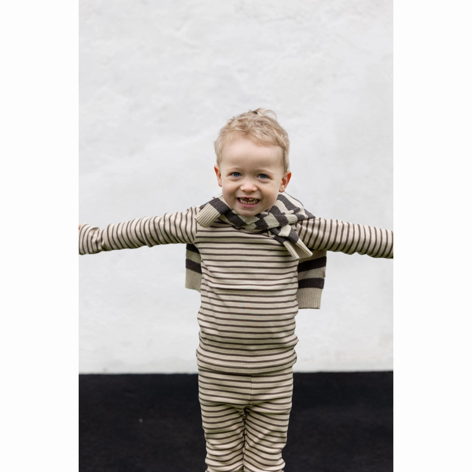 Petit Piao Chocolate Brown/Dark Off White Blouse Modal Striped Texture